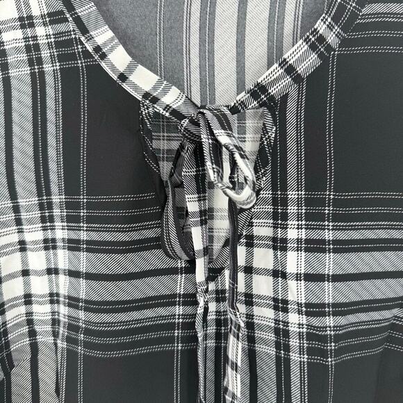 Bloomchic Plaid Tie Neck Lightweight Ruffle Sleeve Pullover Blouse Women Size 10 - Picture 5 of 9